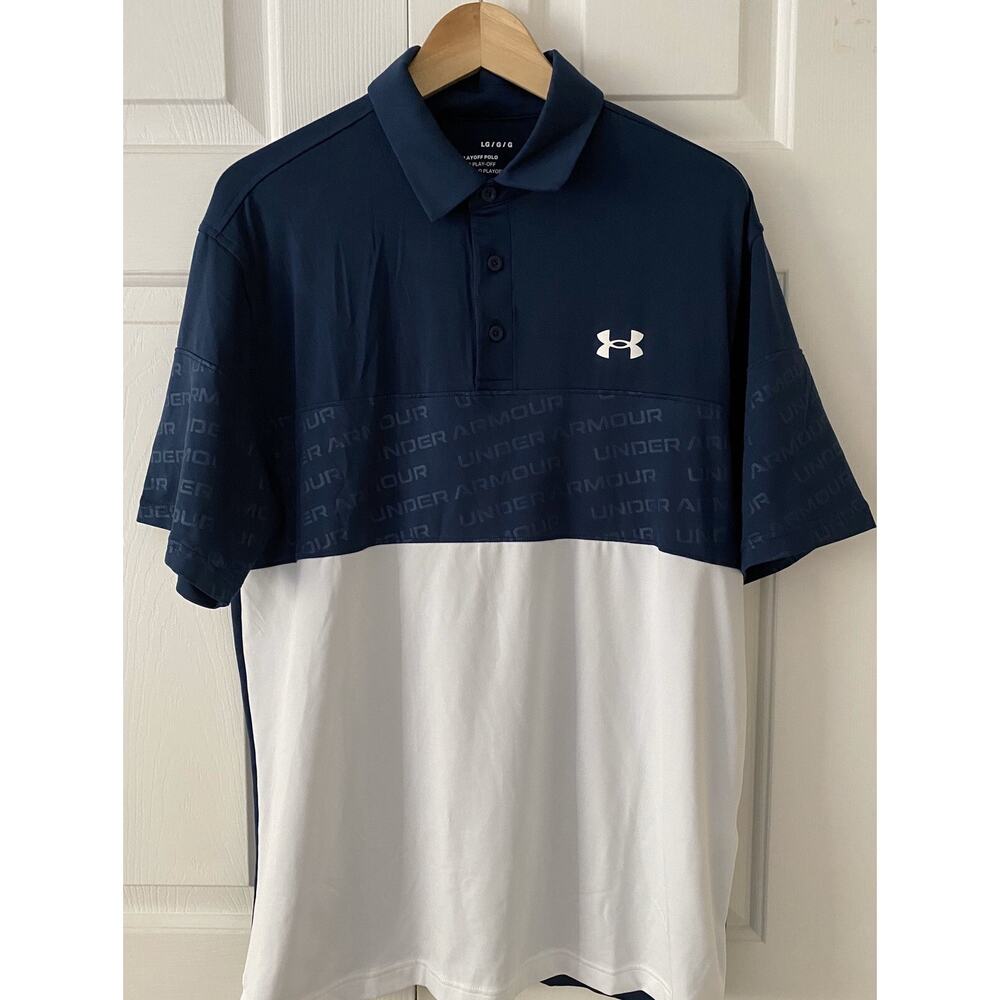 NEW UNDER ARMOUR MEN'S HEAT GEAR THE PLAYOFF POLO SHIRT NAVY/White Sz L MSRP $65